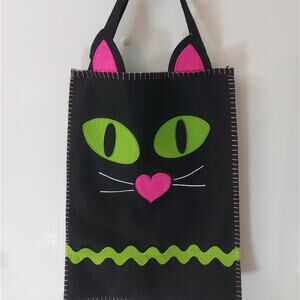 Happy Halloween Cat Eye Neon Tote Bag Carryall Seasonal Holiday Animal Whimsy